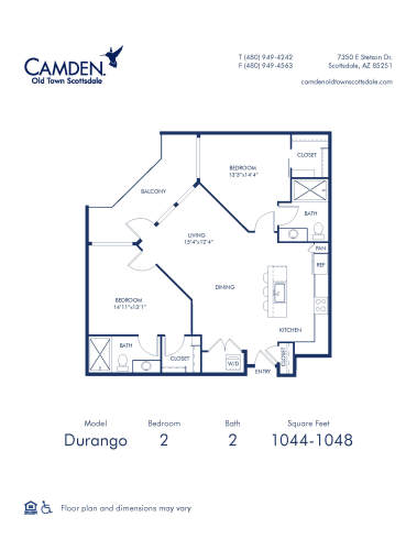 Camden Old Town Scottsdale apartments in Scottsdale, AZ two bedroom floor plan Durango