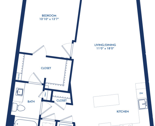 Blueprint of A2 Floor Plan, 1 Bedroom and 1 Bathroom at Camden Shady Grove Apartments in Rockville, MD