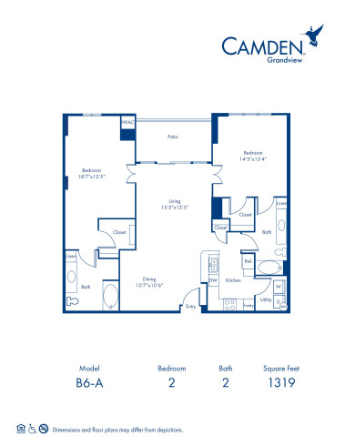 The Buckhead floor plan, 2 bed, 2 bath, 13919 sq ft accessible apartment home at Camden Grandview Apartments in Charlotte, NC