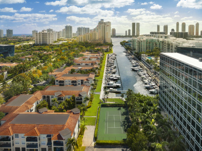 Intercoastal waterway close to nightlife shopping and retail with outdoor tennis courts at Camden Aventura apartments in Aventura, Florida.