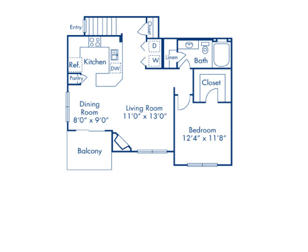 Blueprint of B Floor Plan, 1 Bedroom and 1 Bathroom at Camden Interlocken Apartments in Broomfield, CO