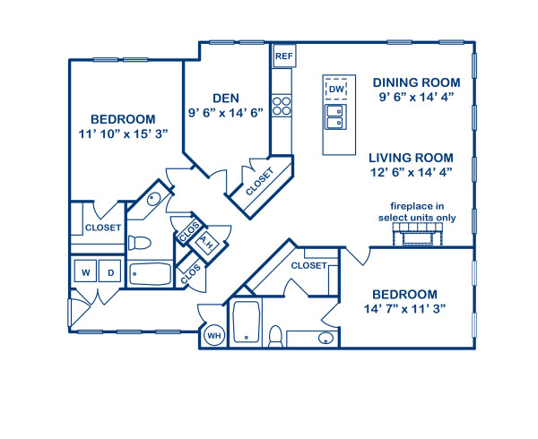 Blueprint of 2F2 Floor Plan, 2 Bedrooms and 2 Bathrooms at Camden Monument Place Apartments in Fairfax, VA