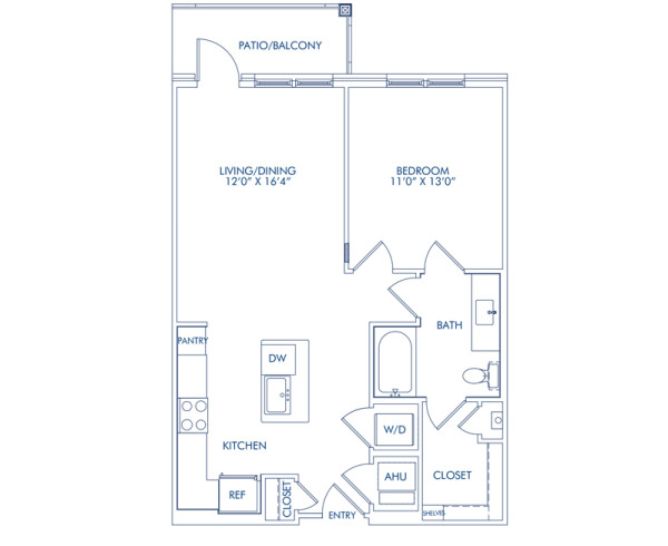 Blueprint of The A4B, 1 bedroom 1 bathroom floor plan at Camden Washingtonian Apartments in Gaithersburg, MD