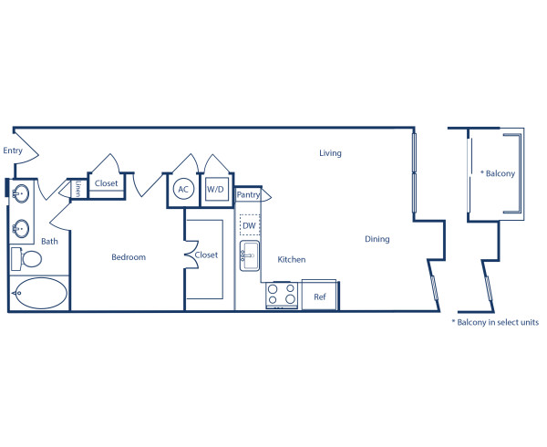 Camden Rainey Street apartments in Austin, TX one bedroom floor plan A3.2