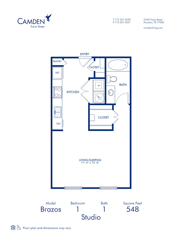 Blueprint of Brazos Floor Plan, Studio with 1 Bathroom at Camden Travis Street Apartments in Houston, TX
