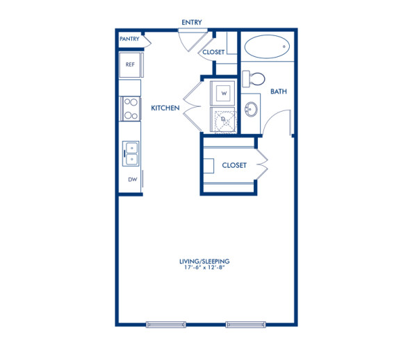 Blueprint of Brazos Floor Plan, Studio with 1 Bathroom at Camden Travis Street Apartments in Houston, TX