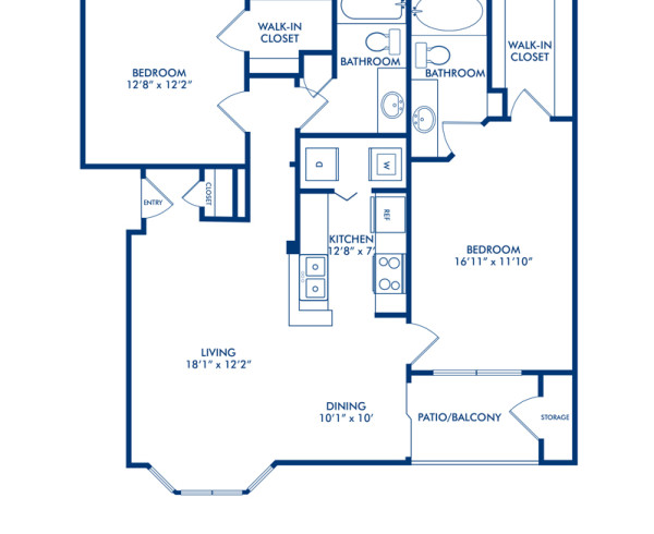 Blueprint of Lenox Floor Plan, 2 Bedrooms and 2 Bathrooms at Camden Phipps Apartments in Atlanta, GA