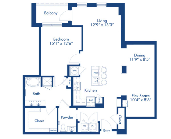 Blueprint of Colonial Floor Plan, 1 Bedroom and 1 Bathroom at Camden Paces Apartments in Atlanta, GA