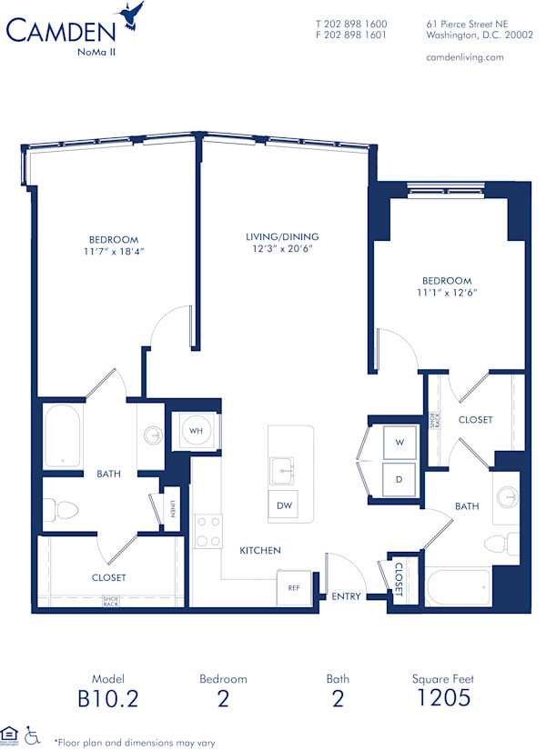 Blueprint of B10.2 Floor Plan, 2 Bedrooms and 2 Bathrooms at Camden NoMa II Apartments in Washington, DC