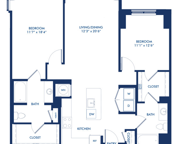 Blueprint of B10.2 Floor Plan, 2 Bedrooms and 2 Bathrooms at Camden NoMa II Apartments in Washington, DC