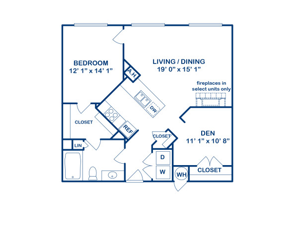 Blueprint of 1D1 Floor Plan, 1 Bedroom and 1 Bathroom at Camden Monument Place Apartments in Fairfax, VA