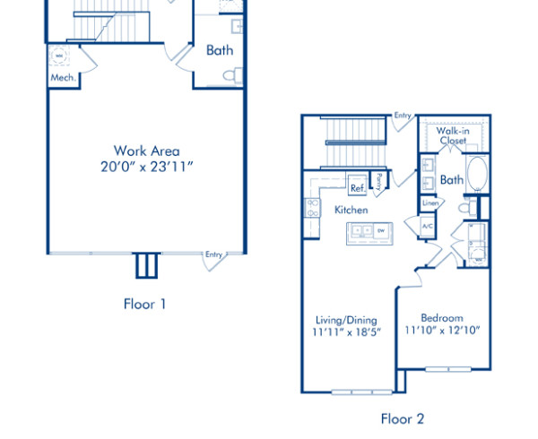 Blueprint of Live/Work: Manzanilla Floor Plan, 1 Bedroom and 1 Bathroom at Camden Lamar Heights Apartments in Austin, TX