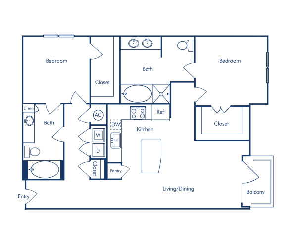 Camden Rainey Street apartments in Austin, TX floor plan B7 two bedroom