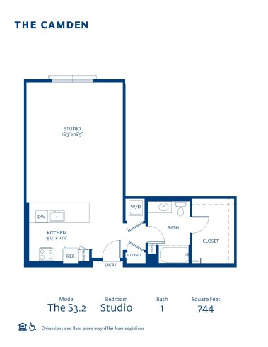 Blueprint of S3.2 Floor Plan, Studio with 1 Bathroom at The Camden Apartments in Hollywood, CA