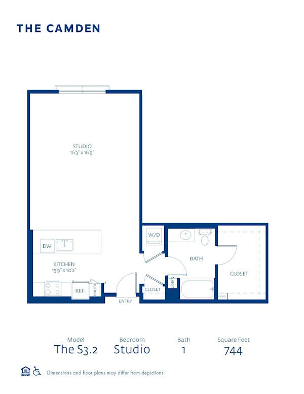 Blueprint of S3.2 Floor Plan, Studio with 1 Bathroom at The Camden Apartments in Hollywood, CA