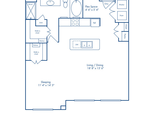 Blueprint of Lexington Floor Plan, 1 Bedroom and 1 Bathroom at Camden City Centre Apartments in Houston, TX