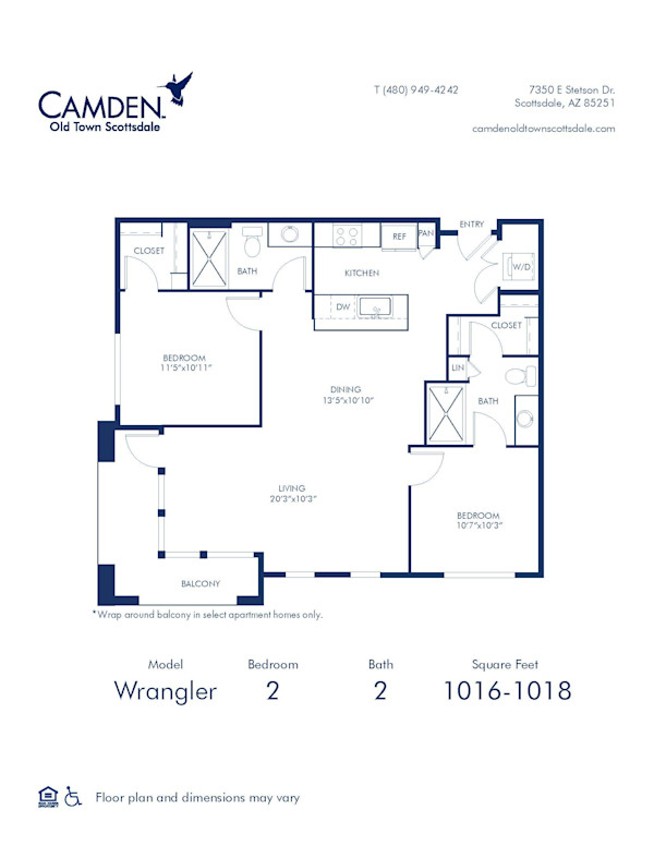 Camden Old Town Scottsdale apartments in Scottsdale, AZ two bedroom Wrangler 2 floor plan
