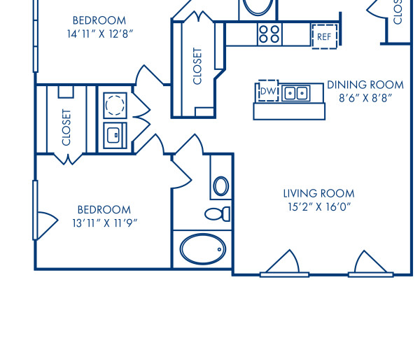 Blueprint of B3C - Loft Floor Plan, 2 Bedrooms and 2 Bathrooms at Camden Farmers Market Apartments in Dallas, TX