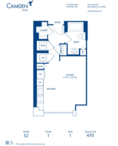 Blueprint of S2 Floor Plan, Studio with 1 Bathroom at Camden NoMa Apartments in Washington, DC