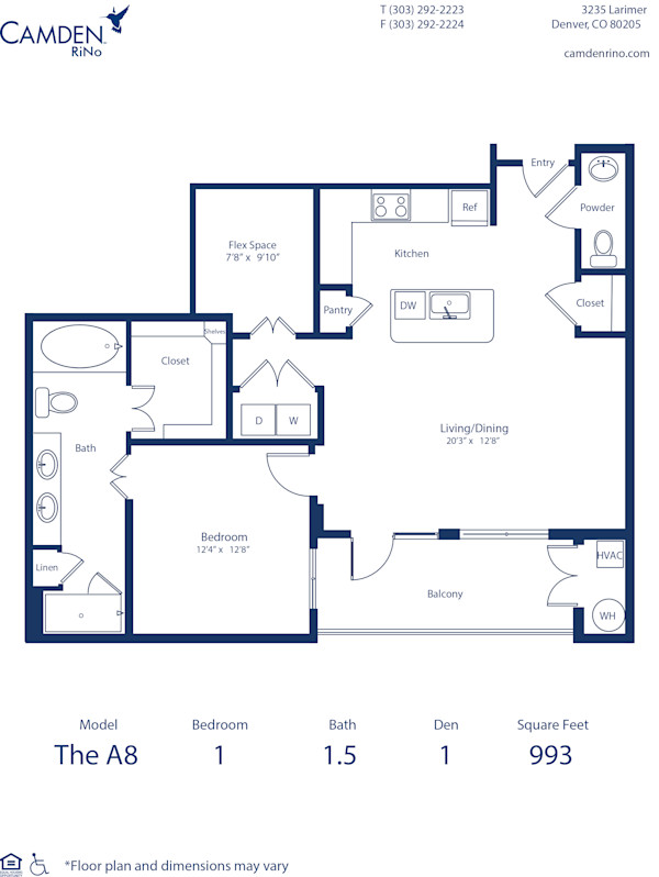 Blueprint of the A8 at Camden RiNo apartments in Denver, Colorado