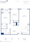 Blueprint of B3 Floor Plan, 2 Bedrooms and 1 Bathroom at Camden Belleview Station Apartments in Denver, CO