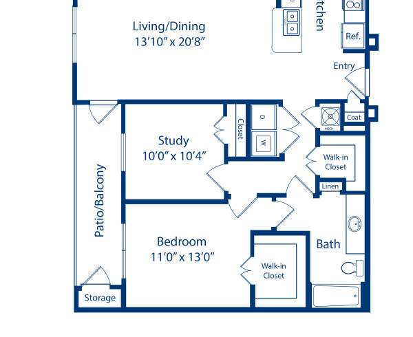 A3 floor plan, 1 bed and 1 bath, at Camden Royal Oaks Apartments in Houston, TX