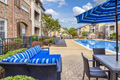 Lounge seating surrounding pool at Camden Ballantyne in Charlotte North Carolina