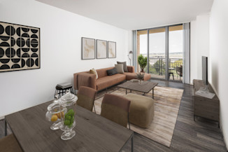 Open-concept living and dining area at Camden Potomac Yard apartments in Arlington, VA