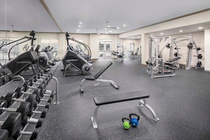 Fitness center at Camden Plaza Apartments in Houston, TX 