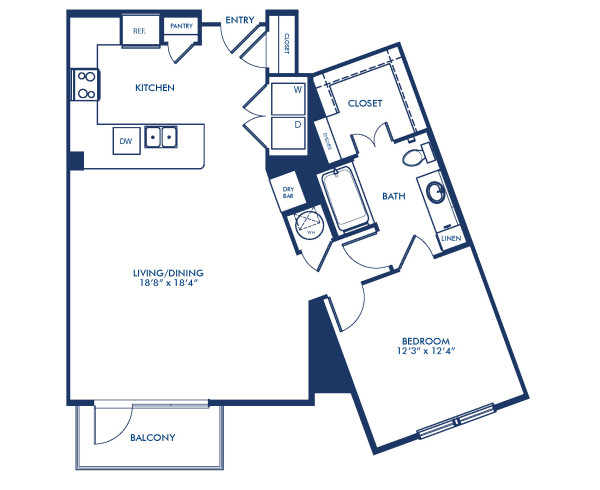 Blueprint of A13 Floor Plan, 1 Bedroom and 1 Bathroom at Camden Victory Park Apartments in Dallas, TX