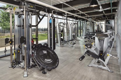 Fitness center with free weights and strength machines