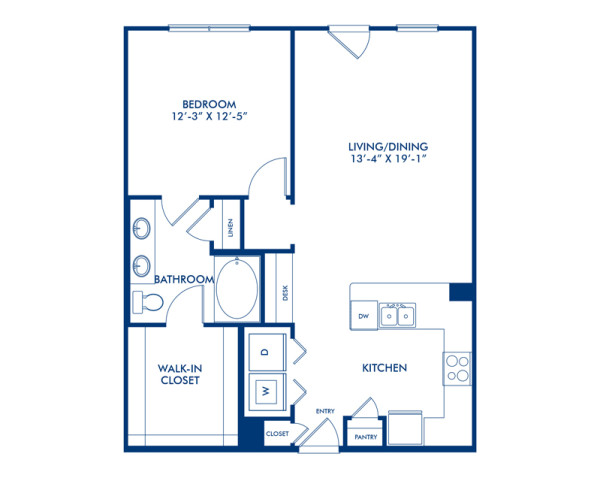 Blueprint of Blackstone Floor Plan, Apartment Home with 1 Bedroom and 1 Bathroom at Camden Design District in Dallas, TX