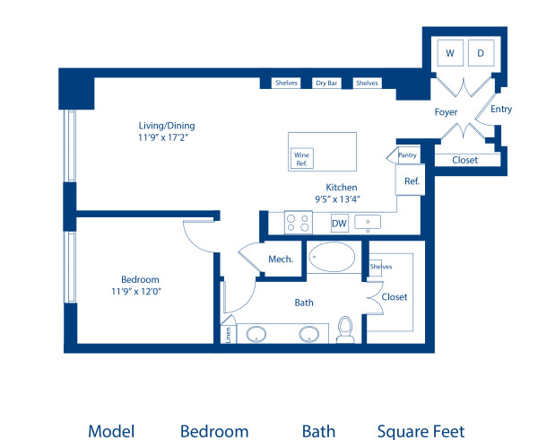 Camden Downtown Houston apartments one bedroom floor plan A5A