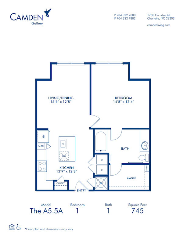 Blueprint of A5.5A Floor Plan, 1 Bedroom and 1 Bathroom at Camden Gallery Apartments in Charlotte, NC
