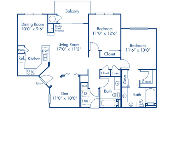 Blueprint of G Floor Plan, 2 Bedrooms and 2 Bathrooms at Camden Interlocken Apartments in Broomfield, CO