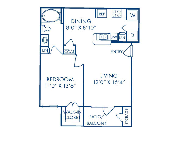 Camden Farmers Market Apartments B1.1 1 bedroom 1 bathroom floor plan diagram