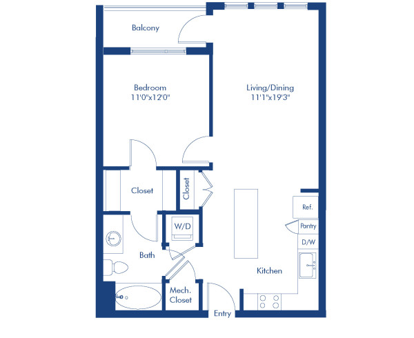 Camden Lake Eola apartments in Downtown Orlando, FL, one bedroom, one bathroom floor plan A2