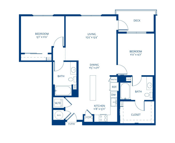 B3 Floor Plan, 2 Bedroom and 2 Bathroom Apartment Home at The Camden in Hollywood, CA