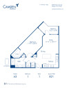 Blueprint of the A3A One Bedroom, One Bathroom Floor Plan at Camden Carolinian Apartments in Raleigh, NC