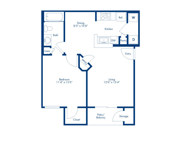 Blueprint of A Floor Plan, 1 Bedroom and 1 Bathroom at Camden Copper Square Apartments in Phoenix, AZ