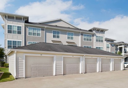Private garages at Camden Northpointe Apartments in Tomball, TX