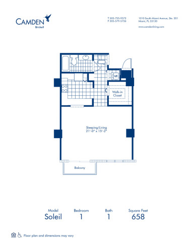 Blueprint of Soleil Floor Plan, Studio with 1 Bathroom at Camden Brickell Apartments in Miami, FL