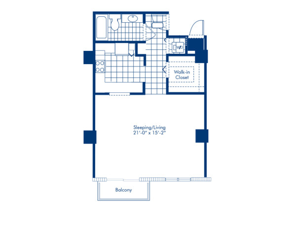 Blueprint of Soleil Floor Plan, Studio with 1 Bathroom at Camden Brickell Apartments in Miami, FL