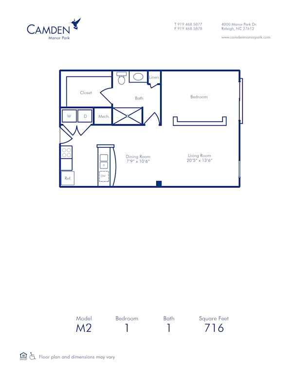Blueprint of M2 Floor Plan, Studio with 1 Bathroom at Camden Manor Park Apartments in Raleigh, NC