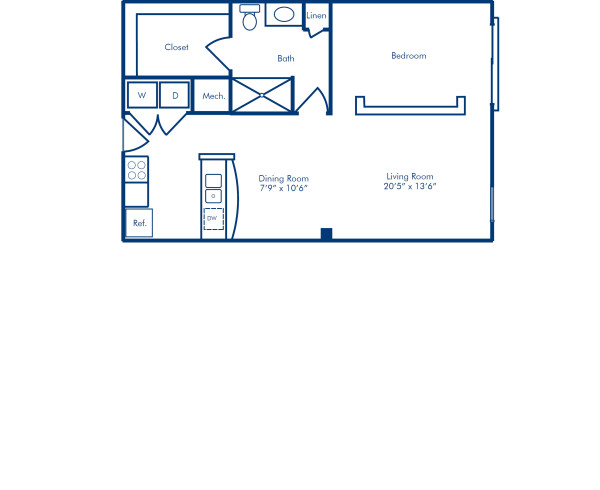 Blueprint of M2 Floor Plan, Studio with 1 Bathroom at Camden Manor Park Apartments in Raleigh, NC
