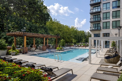 Resort-style, saltwater pool with sundeck and cabanas