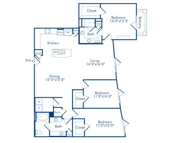 Camden Highland Village apartments in Houston, TX Terrace three bedroom floor plan F2