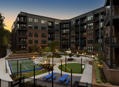 Gaming Courtyard at Dusk at Camden NoDa in Charlotte North Carolina