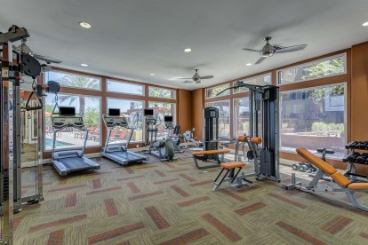 24 hour fitness center with cardio and strength training equipment