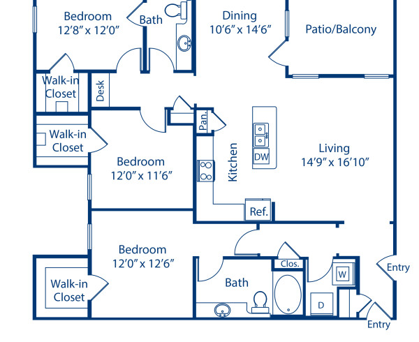 Blueprint of Napoli Estates  - Garage Floor Plan, 3 Bedrooms and 2 Bathrooms at Camden Riverwalk Apartments in Grapevine, TX